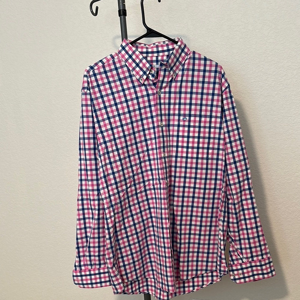 Southern Tide Pink and Blue Checkered Shirt
